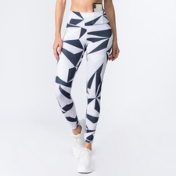 Active High Rise Geo Print Workout Legging - WHITE - Picture 2 of 5
